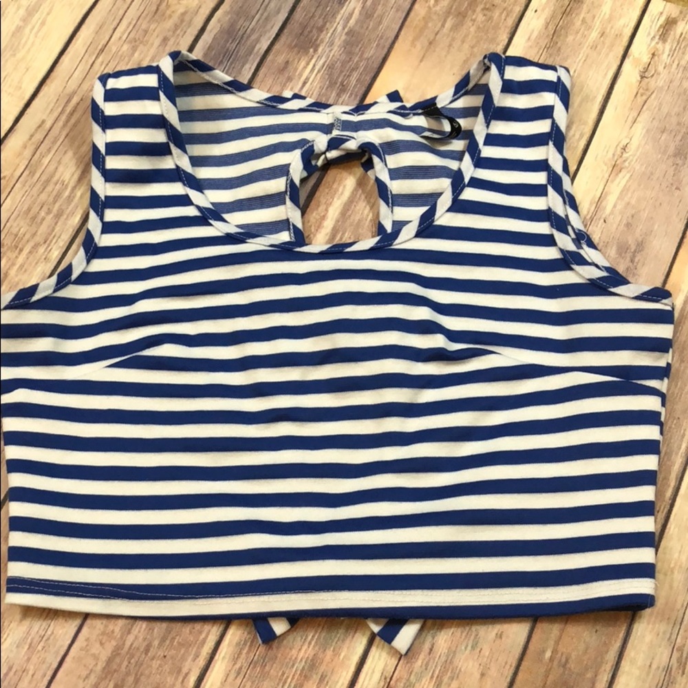 B Sharp Striped Bow-Back Crop Tank